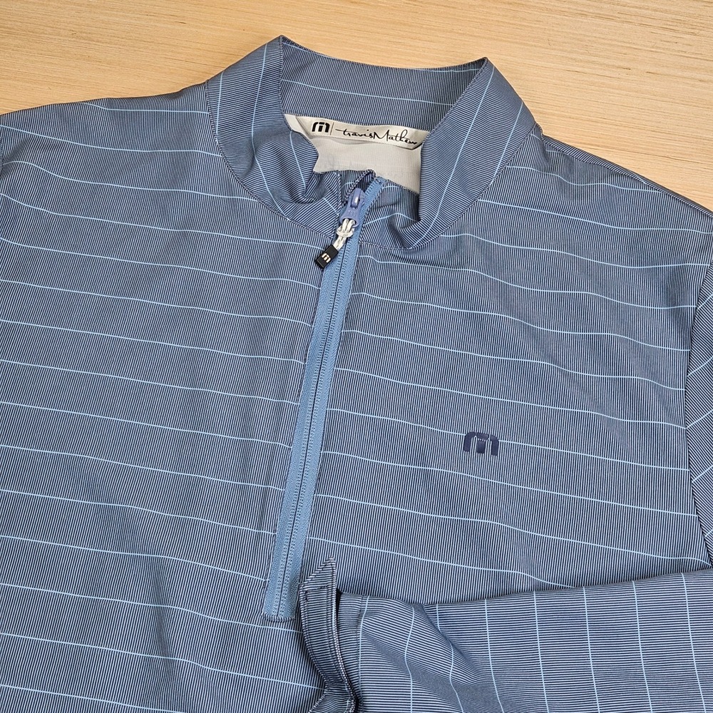 Travis Mathew 1/4 Zip Pullover Mens L Blue Striped Windbreaker Golf Jacket